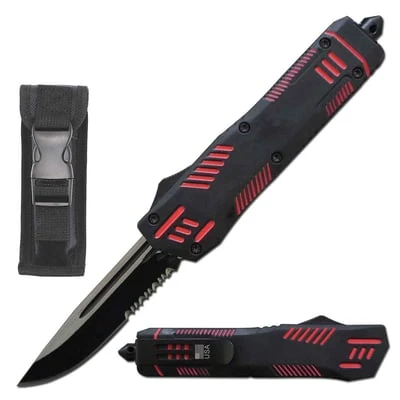 9" Automatic Dual Action Pitbull OTF Serrated Blade Knife 3 9" Automatic Dual Action Pitbull OTF Serrated Blade Knife