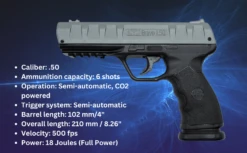 Bravo Grey 1.50 .50 Cal Self Defense Pepper Air Pistol Paintball Gun Marker Weapon -SHURIKEN Sales Store 440 149 BI 7