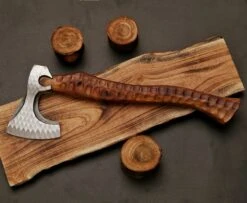 Custom Hand Forged Carbon Steel Axe With Rose Wood Shaft -SHURIKEN Sales Store AX06 3