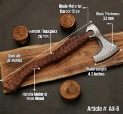 Custom Hand Forged Carbon Steel Axe With Rose Wood Shaft -SHURIKEN Sales Store AX06 8