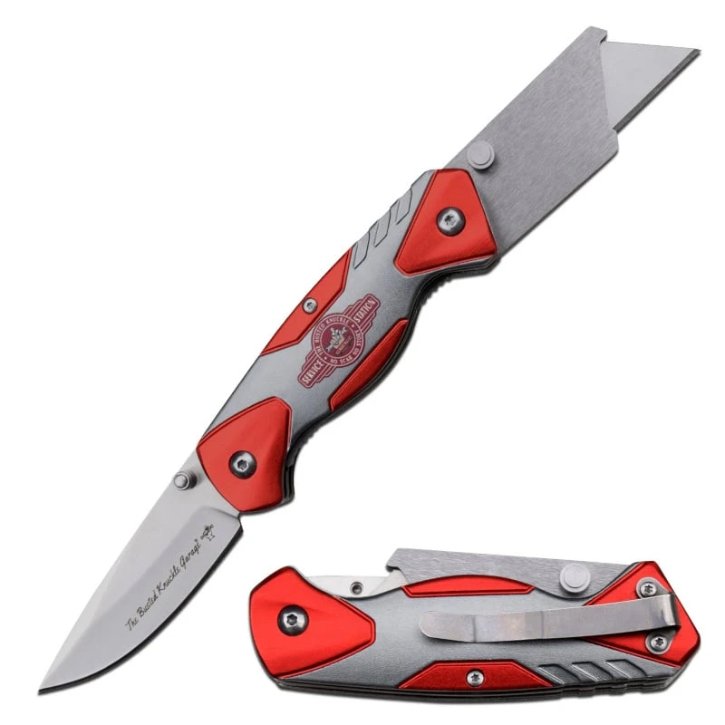 Busted Knuckle Garage Manual Folding Red Knife With Utility Cutter Blade 3 Busted Knuckle Garage Manual Folding Red Knife With Utility Cutter Blade
