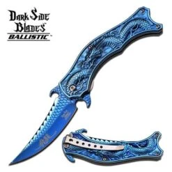 DarkSide Spring Assisted Knife 4.5 Inches Closed With Blue Dragon Handle