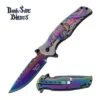 8" Skull & Dragon Etched Assisted Opening Knife Rainbow -SHURIKEN Sales Store DSA063RB
