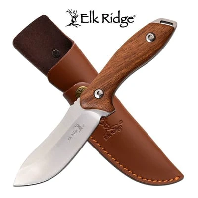 Elk Ridge 9" Fixed Blade Hunting Knife With Redwood Handle 3 Elk Ridge 9" Fixed Blade Hunting Knife With Redwood Handle