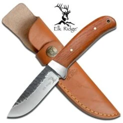 8" Elk Ridge Fixed Blade Hunting Knife W/ Wooden Handle
