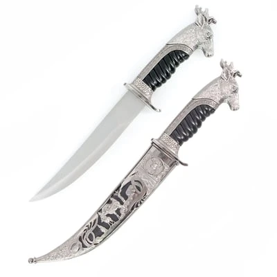 Antique Silver Dear Collectors Dagger Fixed Blade Hunting Knife With Scabbard 3 Antique Silver Dear Collectors Dagger Fixed Blade Hunting Knife With Scabbard