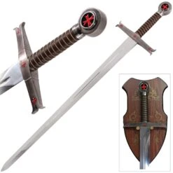 Crusader Knight Templar Red Cross Sword With Wall Mount