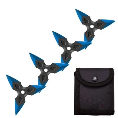4 Pc Black/Blue Finish Three-Pointed Triangle Throwing Ninja Stars Shuriken -SHURIKEN Sales Store FL20704 5