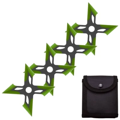 4 Pc Black/Green Finish Four-Pointed X Throwing Ninja Stars Shuriken 3 4 Pc Black/Green Finish Four-Pointed X Throwing Ninja Stars Shuriken