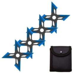 4 Pc Black/Blue Finish Four-Pointed X Throwing Ninja Stars Shuriken