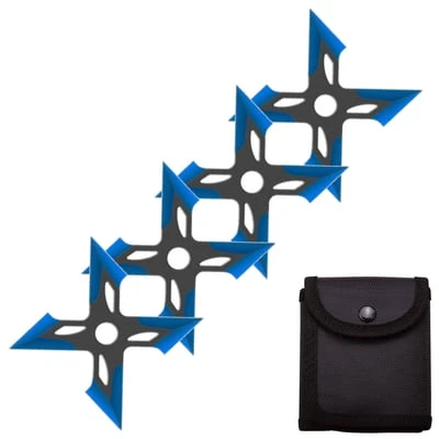 4 Pc Black/Blue Finish Four-Pointed X Throwing Ninja Stars Shuriken 3 4 Pc Black/Blue Finish Four-Pointed X Throwing Ninja Stars Shuriken