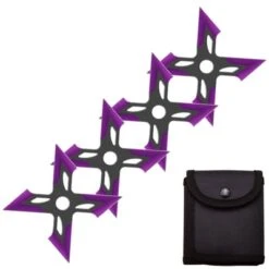 4 Pc Black/Purple Finish Four-Pointed X Throwing Ninja Stars Shuriken