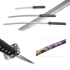 3pc Blue Dragon Japanese Katana Samurai Sword Set Carbon Steel Blade Bushido Stand -SHURIKEN Sales Store FL22928 1 2
