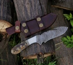 9.9" Damascus Steel Custom Handmade Horn Handle Hunting Gut Hook Knife
