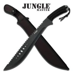 21" Jungle Master Sawback Black Machete With Sheath