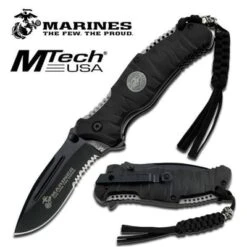 US Marines Folding Knife With 4MM Black Blade & ABS Rubber Handle