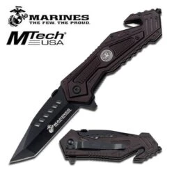 Marines Tactical Assisted Opening Knife - Black Handle