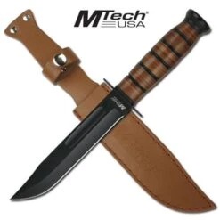 MTech Combat Knife With Stacked Leather Handle