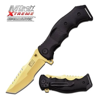 5 Inch MTech Xtreme Spring Assisted Gold Plate Knife With Black Handle 3 5 Inch MTech Xtreme Spring Assisted Gold Plate Knife With Black Handle