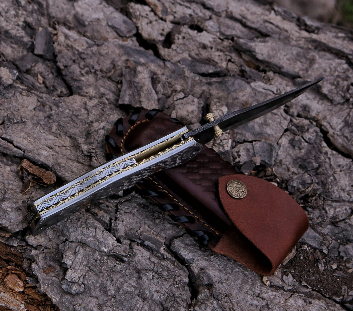 9.16" Damascus Steel Custom Handmade Folding Pocket Knife Engraved Steel Handle 4 9.16" Damascus Steel Custom Handmade Folding Pocket Knife Engraved Steel Handle - Image 2