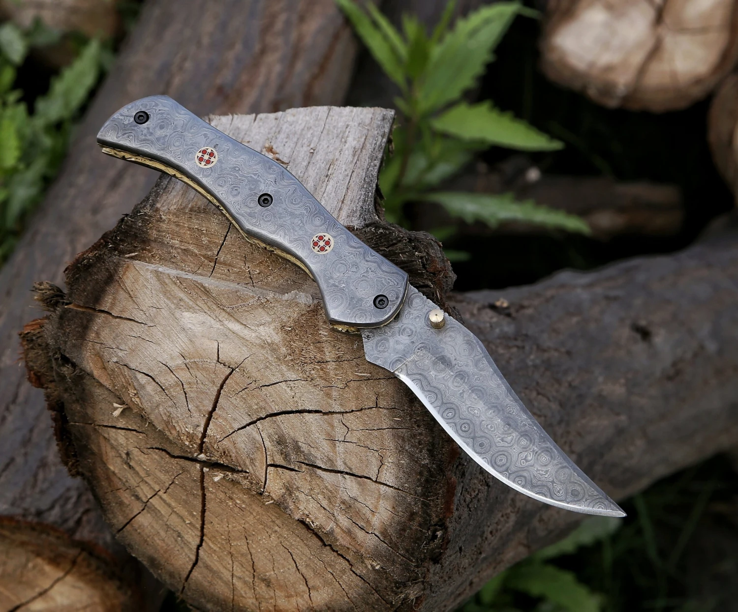 9.14" Damascus Steel Custom Handmade Folding Pocket Knife Engraved Handle 4 9.14" Damascus Steel Custom Handmade Folding Pocket Knife Engraved Handle - Image 2