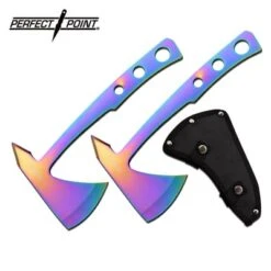 Perfect Point 9.5 Inch Overall Throwing Axe Tomahawk Rainbow 2 Pieces