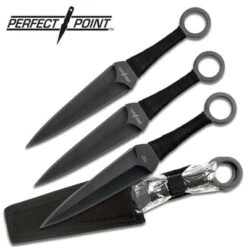 12" Overall 5mm Thick 3 Pcs Blade Kunai Throwing Knife Set W/ Leather Wrapped Handle