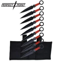 9pc Black Stainless Steel "Ninja" Throwing Knives With Sheath - 6" Overall
