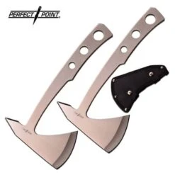 2 Pc Double Throwing Axe Hatchet Tomahawk Spike Knife Set