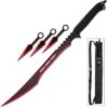 Red Ninja Sword Full Tang Machete Tactical Blade 3 Pcs Kunai Throwing Knife Set -SHURIKEN Sales Store SI20718 1
