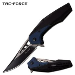 Folding Pocket Knife With Persian Edge Blade Black Blue Handle