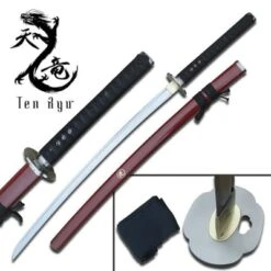 Red Scabbard Hand Forged Reverse Blade Samurai Sword