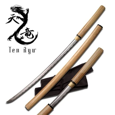 Ten Ryu Hand Sharpen Natural Wood Shiraysaya With Sword Bag 3 Ten Ryu Hand Sharpen Natural Wood Shiraysaya With Sword Bag