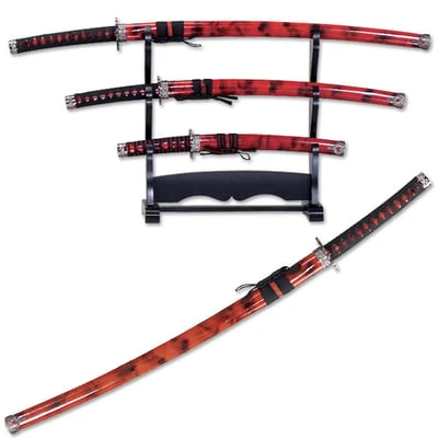 Black And Red Japanese Katana Sword Set 3 Black And Red Japanese Katana Sword Set