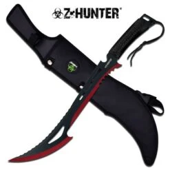 Zombie Hunter Full Tang Fixed Blade Hunting Machete Knife - Black Red