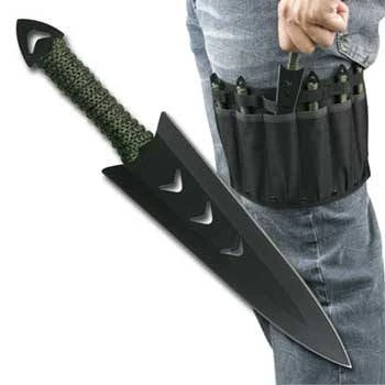 6pc Black Stainless Steel Throwing Knives With Green Cord Wraps - 6.5" Overall 3 6pc Black Stainless Steel Throwing Knives With Green Cord Wraps - 6.5" Overall